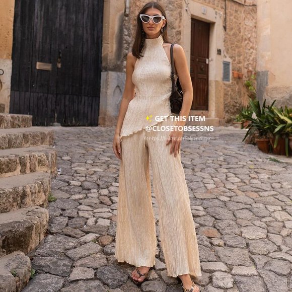 BLOGGER FAVE!!! ZARA Co-Ord Set Sleeveless Top and Wide Leg Pants - Picture 4 of 16